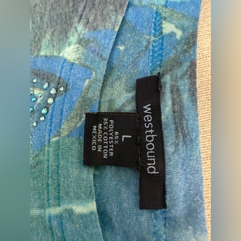 Westbound Blue Feather Print Women's Top size L - Picture 4 of 11